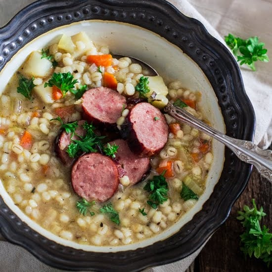 German Sausage and Barley Soup (Graupensuppe) Olivia's Cuisine