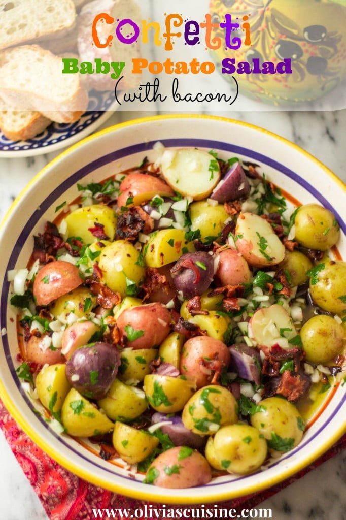 Confetti Baby Potato Salad (with bacon) | www.oliviascuisine.com