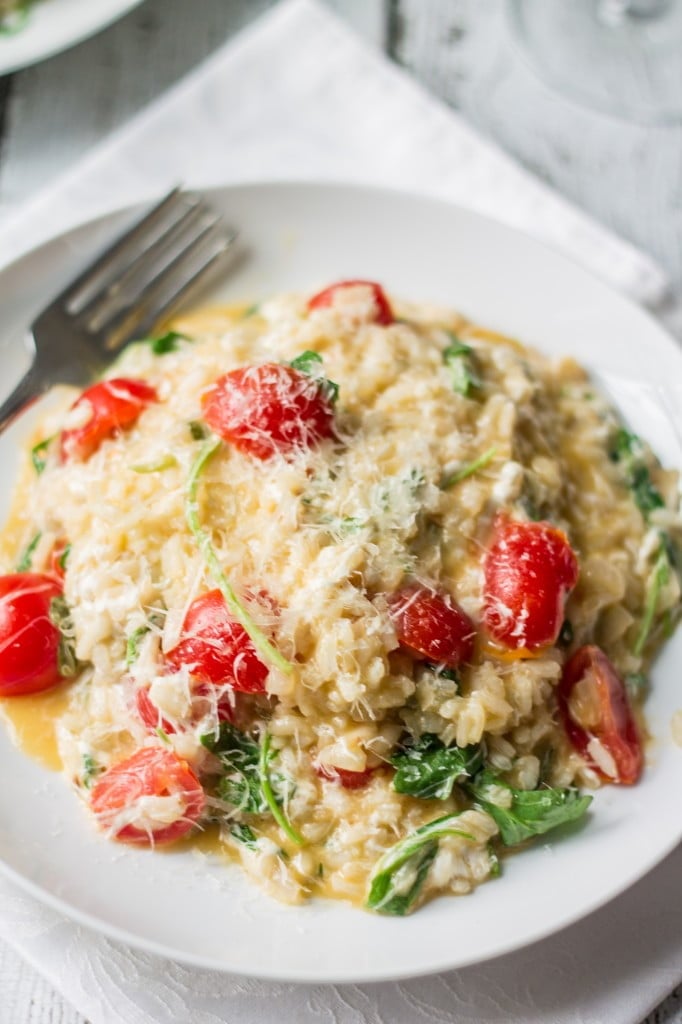 Fresh Tomatoes, Mozzarella and Arugula Risotto | www.oliviascuisine.com