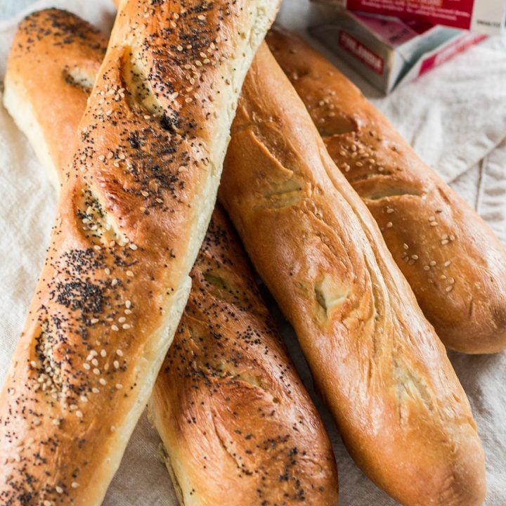 Homemade French Baguettes with Finlandia Butter | www.oliviascuisine.com | There's nothing better than homemade bread, especially if you spread some good quality gourmet butter on it!