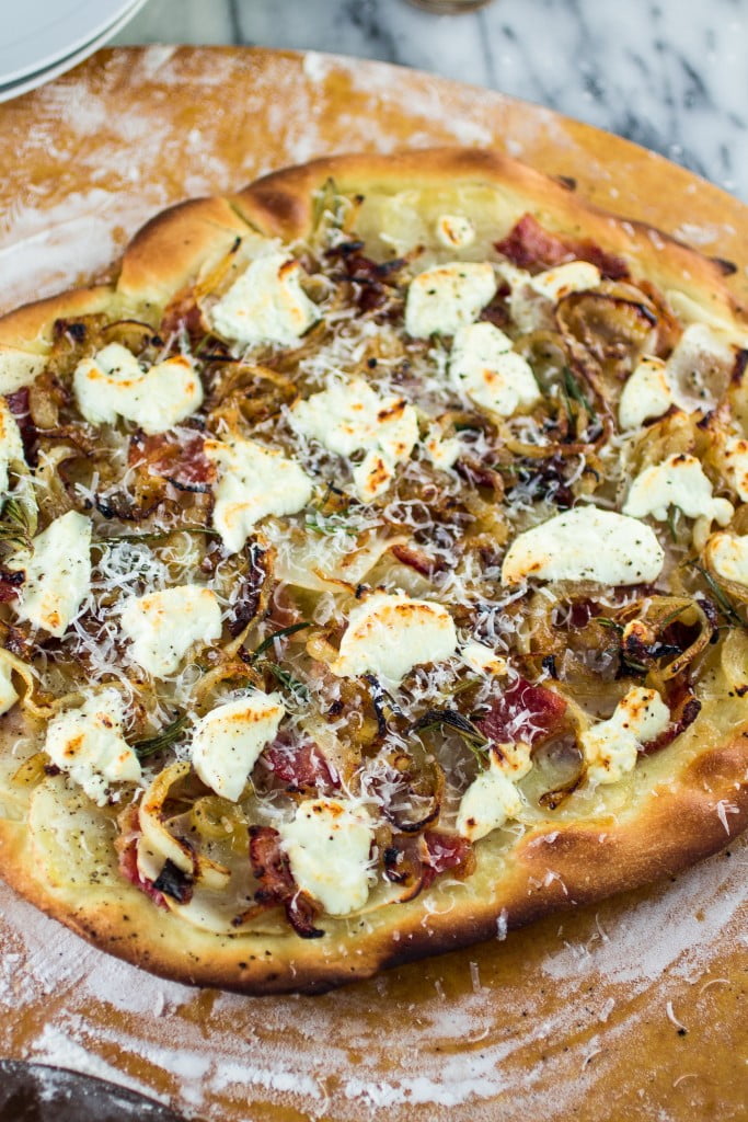 Potato, Bacon & Rosemary Pizza with Goat Cheese and Pecorino | www.oliviascuisine.com 