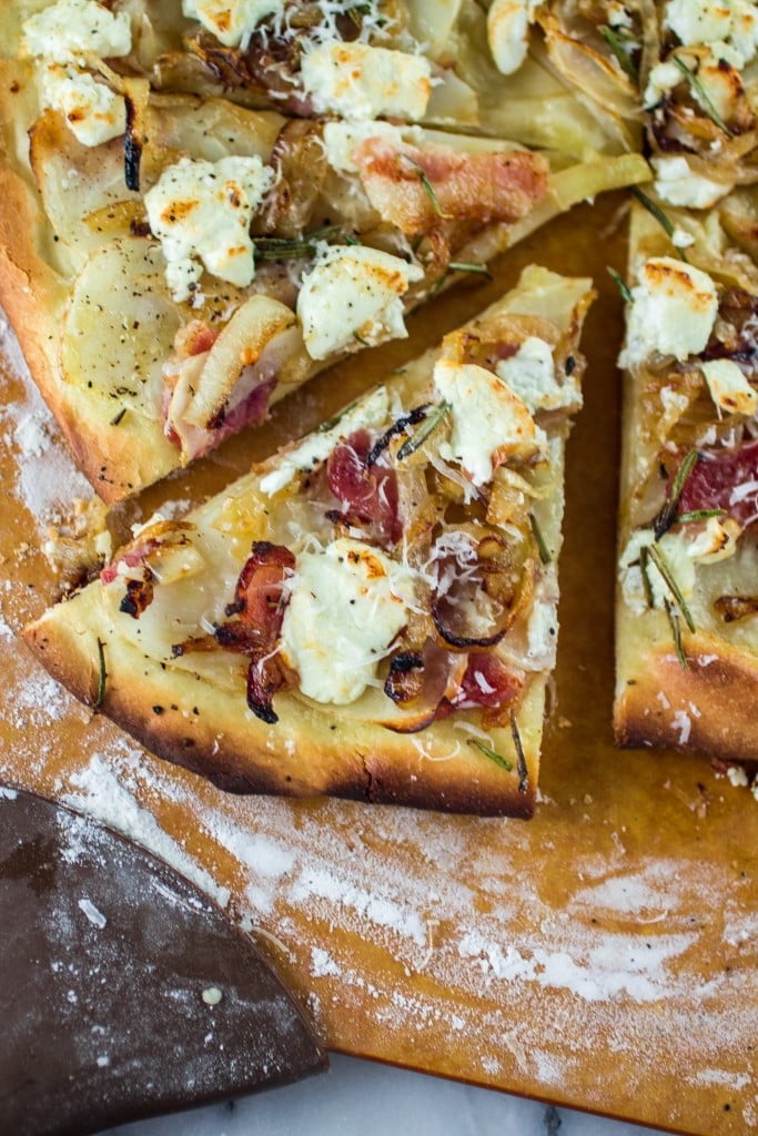 Potato, Bacon & Rosemary Pizza with Goat Cheese and Pecorino | www.oliviascuisine.com 