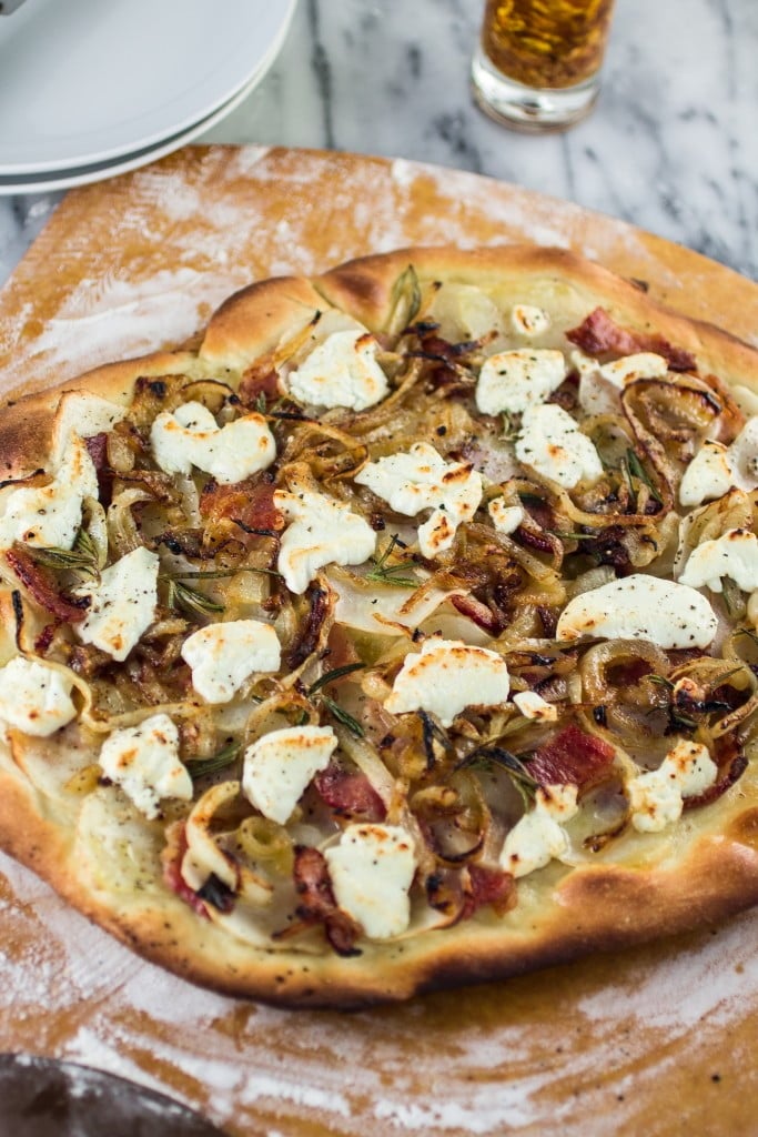 Potato, Bacon & Rosemary Pizza with Goat Cheese and Pecorino | www.oliviascuisine.com 