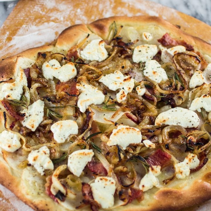 Potato, Bacon & Rosemary Pizza with Goat Cheese and Pecorino | www.oliviascuisine.com