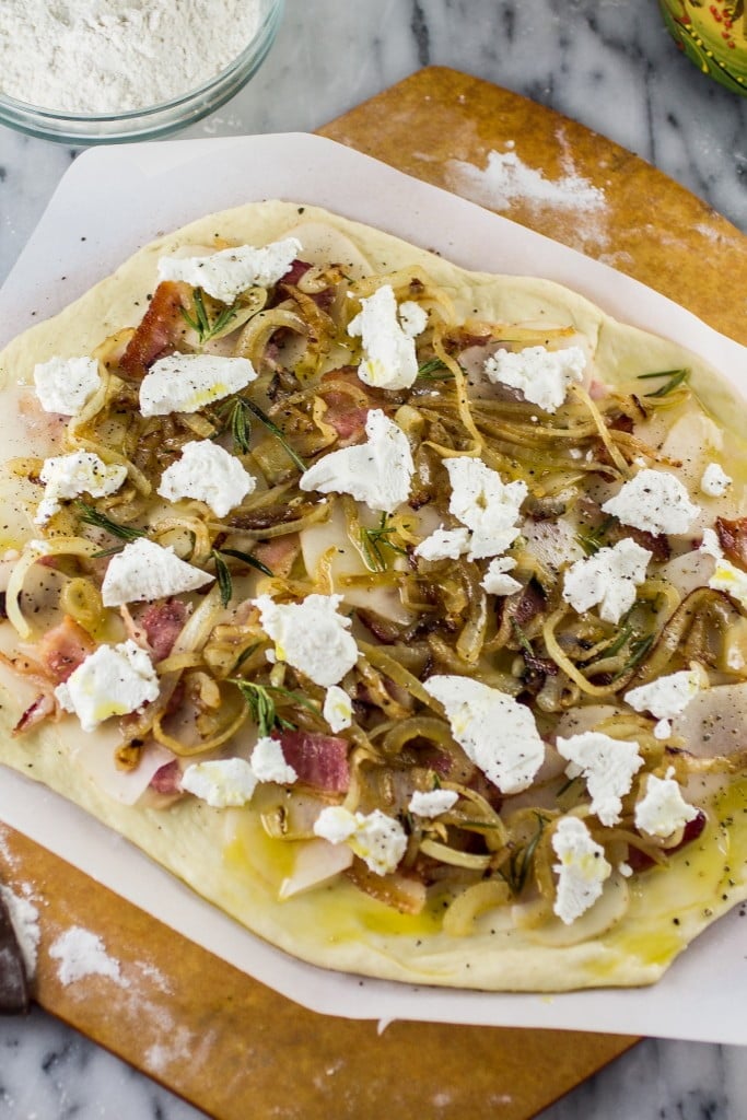 Potato, Bacon & Rosemary Pizza with Goat Cheese and Pecorino | www.oliviascuisine.com 