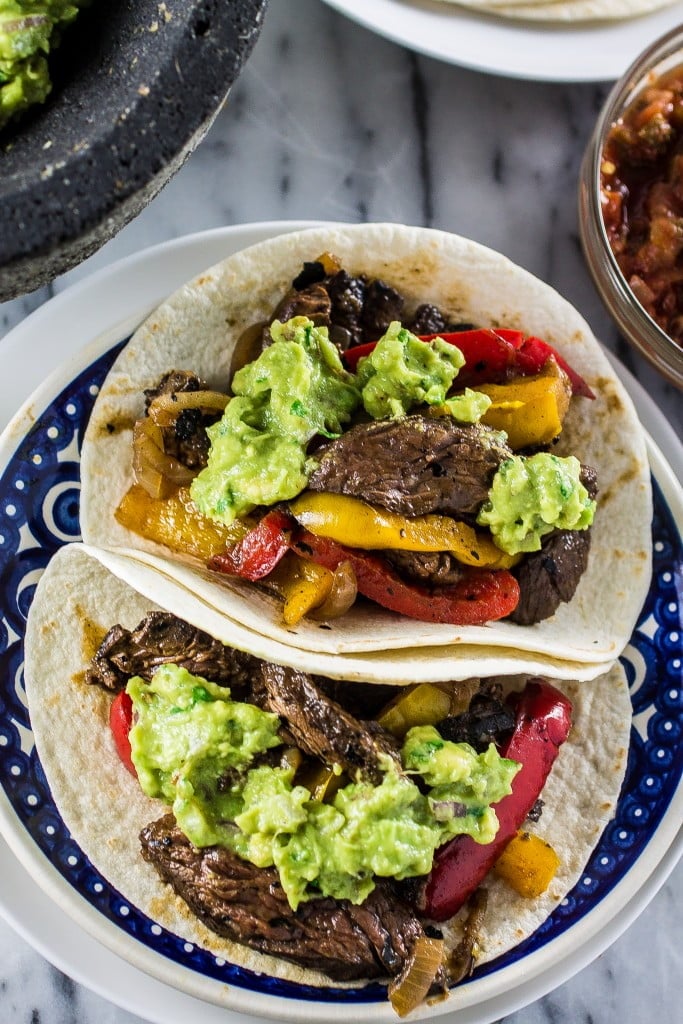 Skirt Steak Fajitas | www.oliviascuisine.com | Delicious Skirt Steak Fajitas marinated with Herdez Roasted Pasilla Chile, blueberry preserves, balsamic vinegar and tequila! Yum! (Sponsored by Herdez)