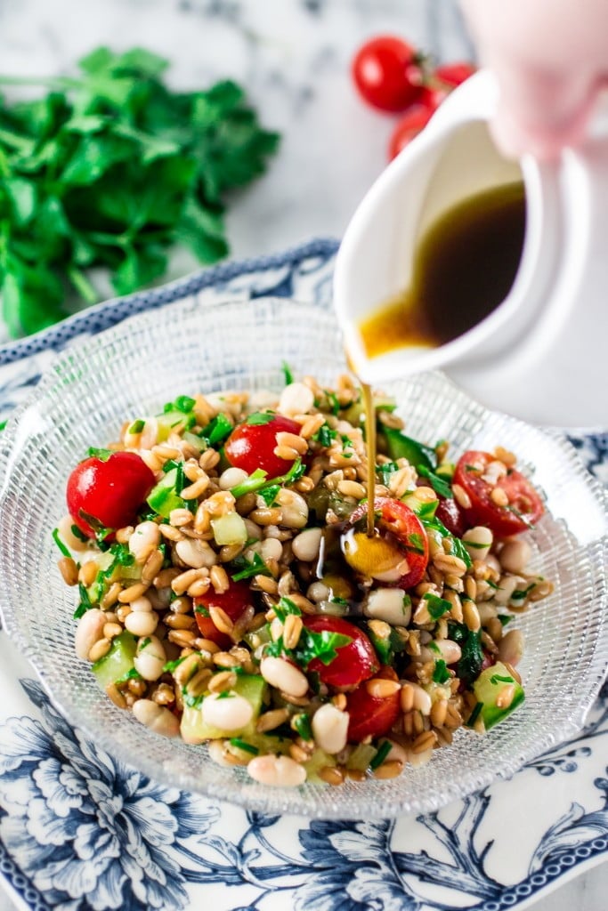 Spelt Salad with Navy Beans, Cherry Tomatoes and Cucumber | www.oliviascuisine.com | A refreshing Spring salad made with spelt, navy beans, cherry tomatoes and cucumber. Packed with protein and fiber, and perfect for Meatless Monday!