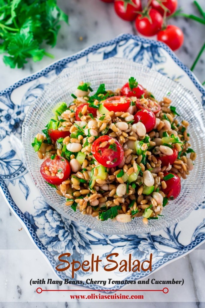 Spelt Salad with Navy Beans, Cherry Tomatoes and Cucumber | www.oliviascuisine.com | A refreshing Spring salad made with spelt, navy beans, cherry tomatoes and cucumber. Packed with protein and fiber, and perfect for Meatless Monday!