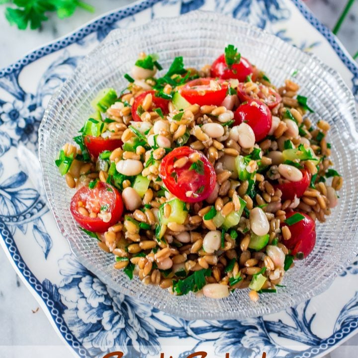 Spelt Salad with Navy Beans, Cherry Tomatoes and Cucumber | www.oliviascuisine.com | A refreshing Spring salad made with spelt, navy beans, cherry tomatoes and cucumber. Packed with protein and fiber, and perfect for Meatless Monday!