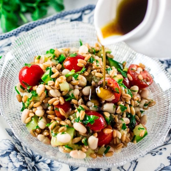 Spelt Salad with Navy Beans, Cherry Tomatoes and Cucumber | www.oliviascuisine.com | A refreshing Spring salad made with spelt, navy beans, cherry tomatoes and cucumber. Packed with protein and fiber, and perfect for Meatless Monday!