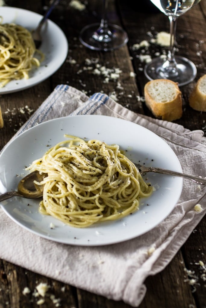 Spaghetti Cacio e Pepe | www.oliviascuisine.com | A traditional roman pasta dish made with Pecorino cheese, Parmigiano Reggiano, black pepper, spaghetti, butter, salt and pepper! And it's done in 20 minutes!