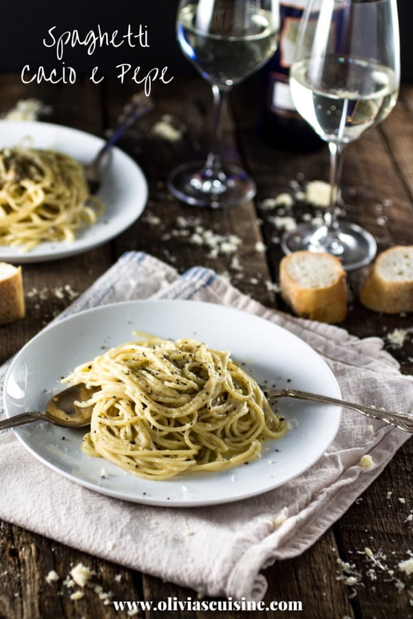 Spaghetti Cacio e Pepe | www.oliviascuisine.com | A traditional roman pasta dish made with Pecorino cheese, Parmigiano Reggiano, black pepper, spaghetti, butter, salt and pepper! And it's done in 20 minutes!