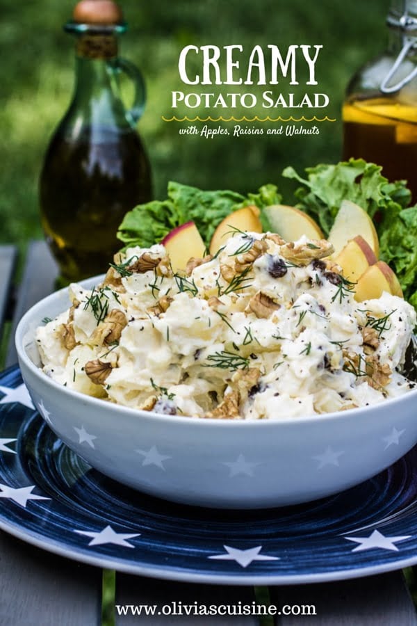 Creamy Potato Salad (with Apples, Raisins and Walnuts) | www.oliviascuisine.com | This Creamy Potato Salad will be a success at your picnic, barbecue or potluck!