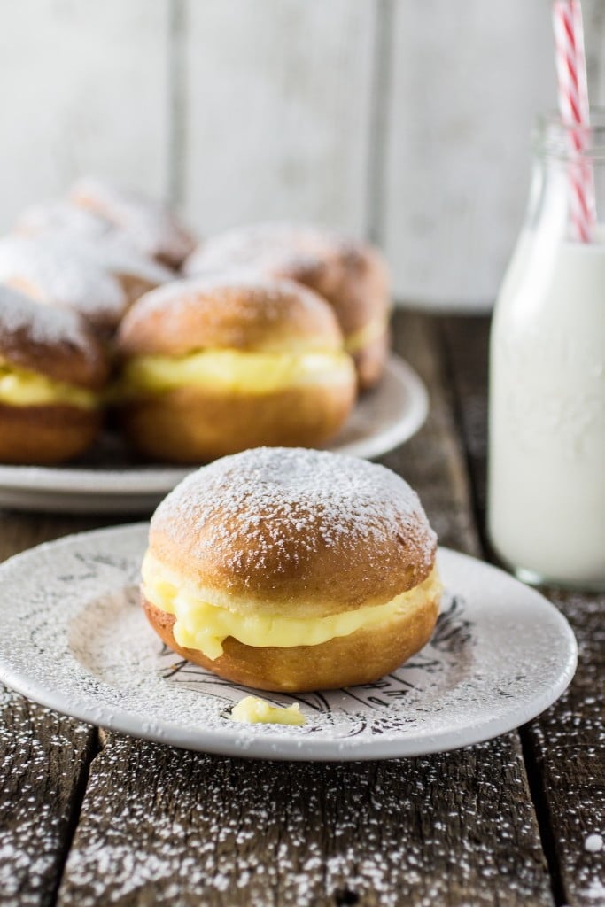 Brazilian Cream Doughnuts | www.oliviascuisine.com | These cream doughnuts are called "sonhos" in Portuguese, which means "dreams". They are soft, not overly sweet and filled with this amazing and delicious cream!