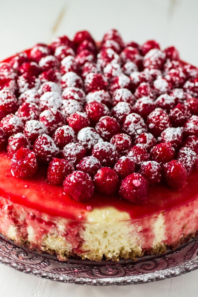 Classic Cheesecake with Raspberry Sauce | www.oliviascuisine.com 