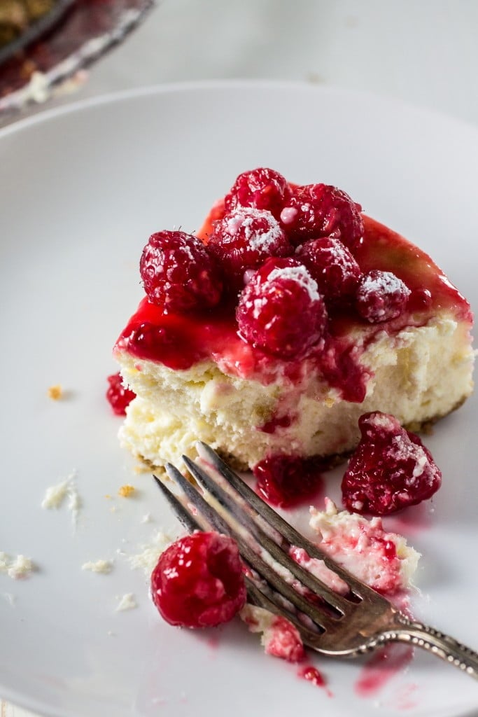 Classic Cheesecake with Raspberry Sauce | www.oliviascuisine.com 