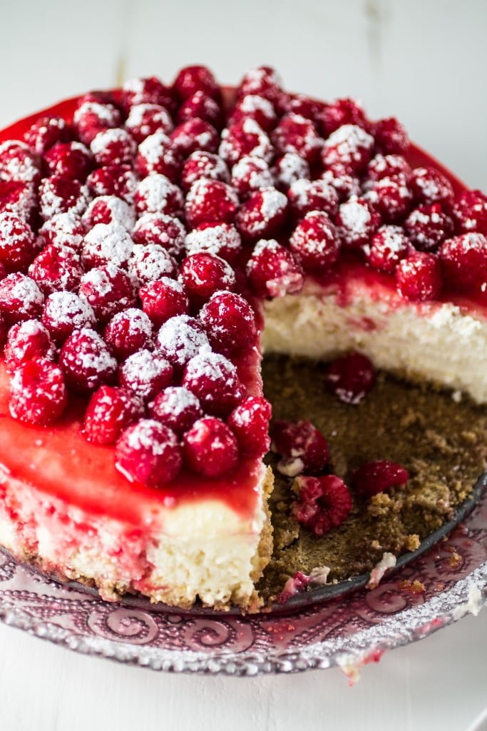 Classic Cheesecake with Raspberry Sauce | www.oliviascuisine.com 