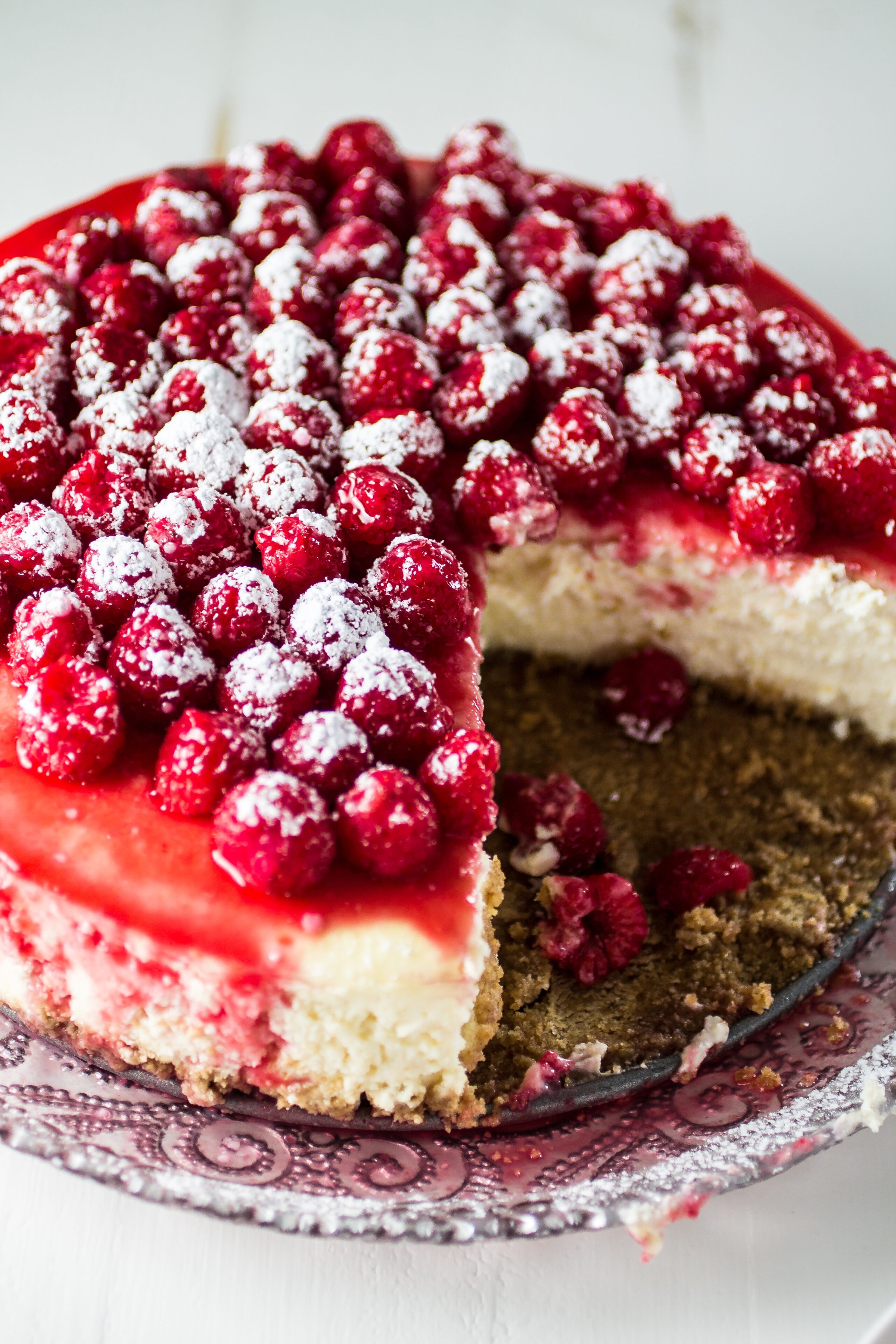 Classic cheesecake with raspberry sauce www oliviascuisine