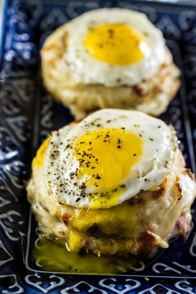 Croque Madame Brunch Sandwiches | www.oliviascuisine.com | A variation of the Croque Monsieur: ham and Gruyere cheese with Mornay sauce, with an egg on top!