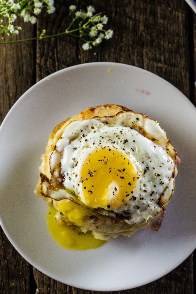 Croque Madame Brunch Sandwiches | www.oliviascuisine.com | A variation of the Croque Monsieur: ham and Gruyere cheese with Mornay sauce, with an egg on top!