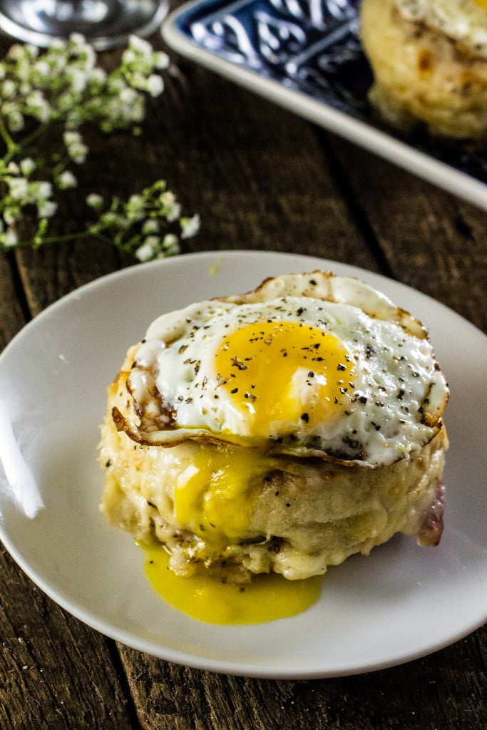 Croque Madame Brunch Sandwiches | www.oliviascuisine.com | A variation of the Croque Monsieur: ham and Gruyere cheese with Mornay sauce, with an egg on top!