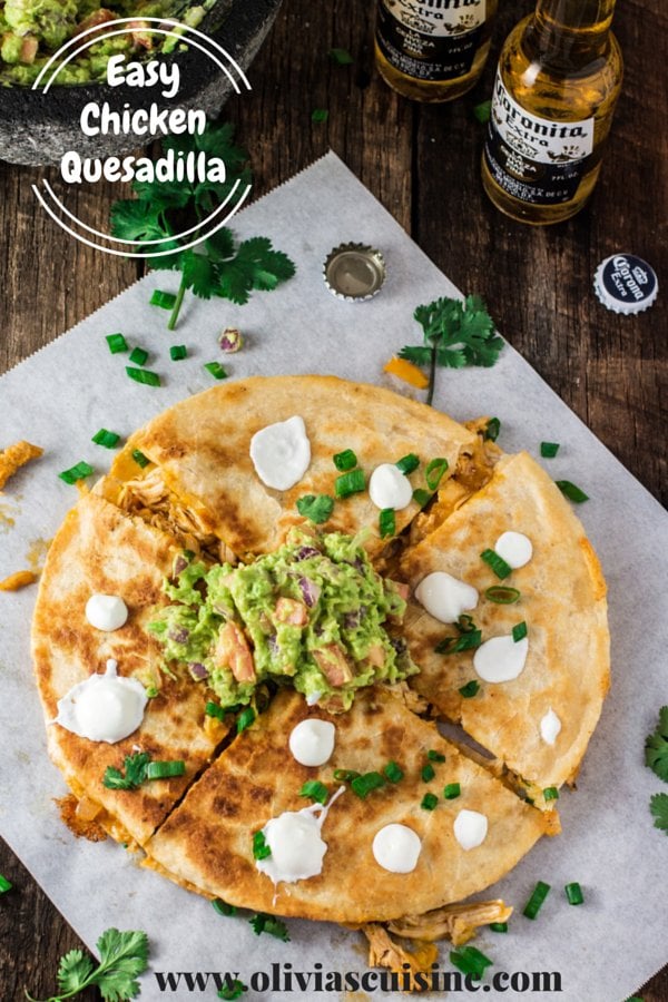 Easy Chicken Quesadilla | www.oliviascuisine.com | Cinco de Mayo is here and this quesadilla will be the star of the fiesta! Creamy, cheesy and full of flavor! 