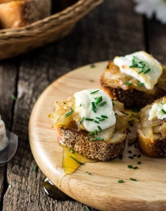 Goat Cheese, Caramelized Onions and Truffled Honey Crostini