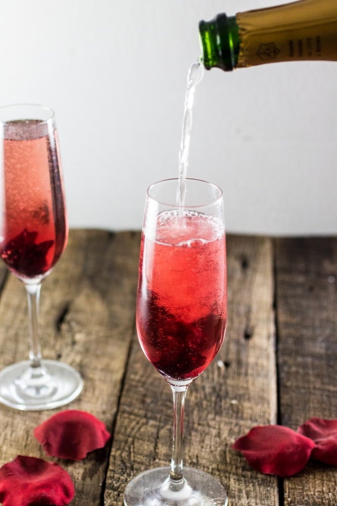 Hibiscus Champagne Cocktail | www.oliviascuisine.com | A delicious and simple brunch cocktail for Mother's Day or Valentine's Day!