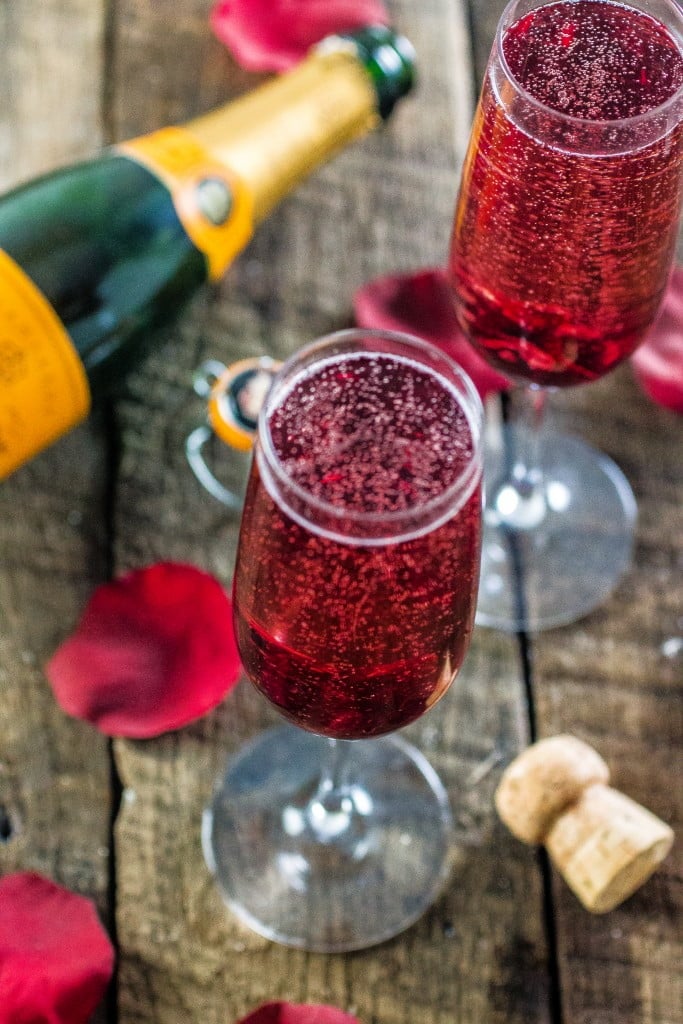 Hibiscus Champagne Cocktail | www.oliviascuisine.com | A delicious and simple brunch cocktail for Mother's Day or Valentine's Day!