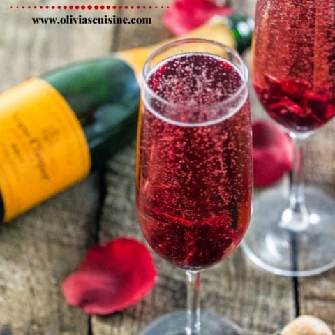 Hibiscus Champagne Cocktail | www.oliviascuisine.com | A delicious and simple brunch cocktail for Mother's Day or Valentine's Day!