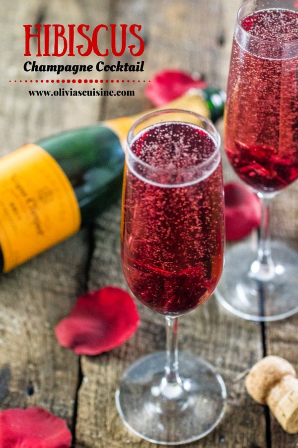 Hibiscus Champagne Cocktail | www.oliviascuisine.com | A delicious and simple brunch cocktail for Mother's Day or Valentine's Day!