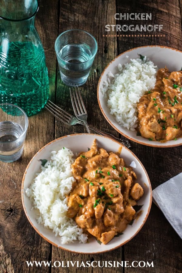 Chicken Stroganoff | www.oliviascuisine.com | A russian inspired dish, made with sautéed chicken, onions, Dijon mustard, ketchup, crushed tomatoes and and Brooklyn Creamery's Double Cream! #sp