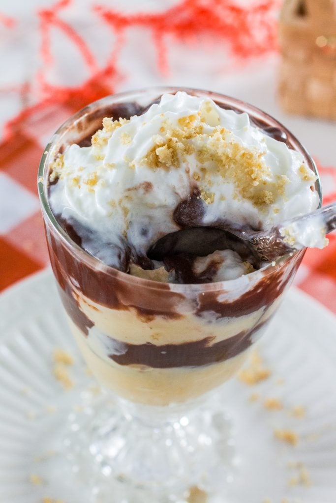 Chocolate Pudding Dessert Parfait | www.oliviscuisine.com | It is the Summer of Pudding and we're celebrating with these adorable dessert parfaits made with Kozy Shack's chocolate pudding, cream, whipped cream and cashew crumble! So delicious! #sp