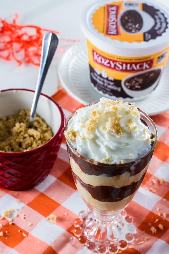 Chocolate Pudding Dessert Parfait | www.oliviscuisine.com | It is the Summer of Pudding and we're celebrating with these adorable dessert parfaits made with Kozy Shack's chocolate pudding, cream, whipped cream and cashew crumble! So delicious! #sp