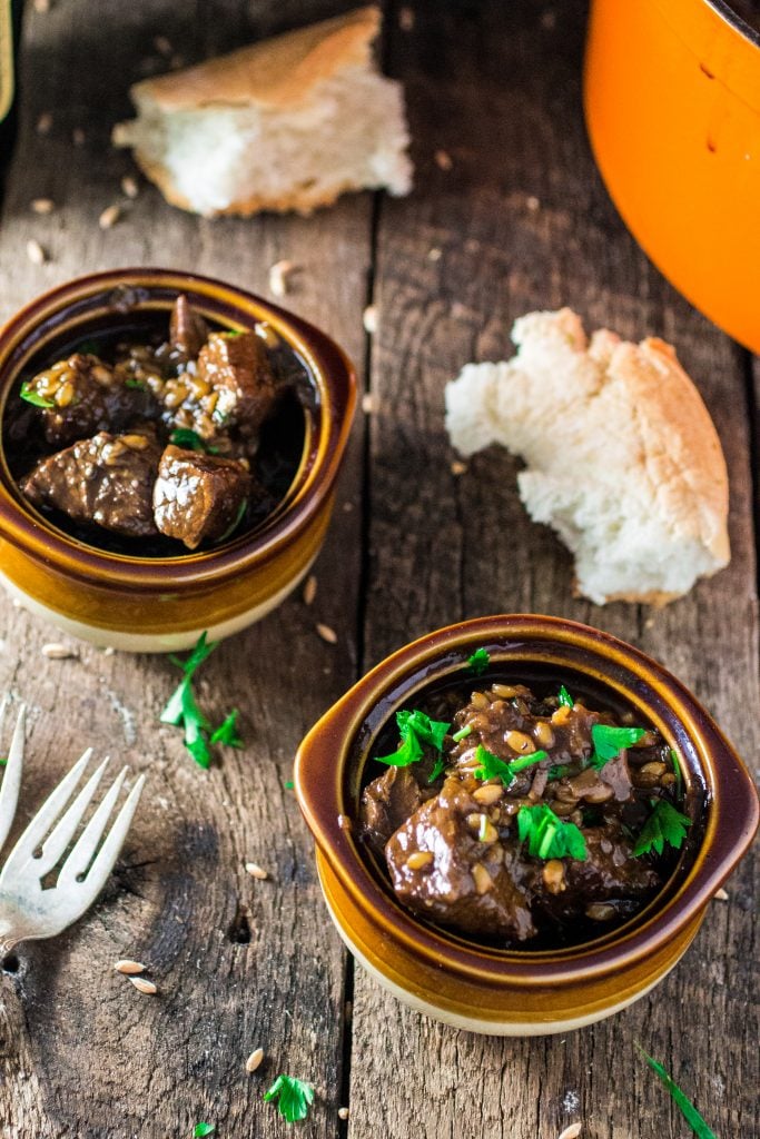 Flemish Beef Stew with Caramelized Onions and Spelt Berries | www.oliviascuisine.com | A comforting beef stew that is extra fulfilling with the addiction of spelt berries! Plus a review of the cookbook Simply Ancient Grains!