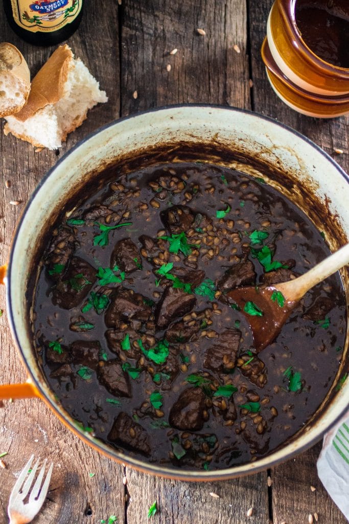 Flemish Beef Stew with Caramelized Onions and Spelt Berries | www.oliviascuisine.com | A comforting beef stew that is extra fulfilling with the addiction of spelt berries! Plus a review of the cookbook Simply Ancient Grains!