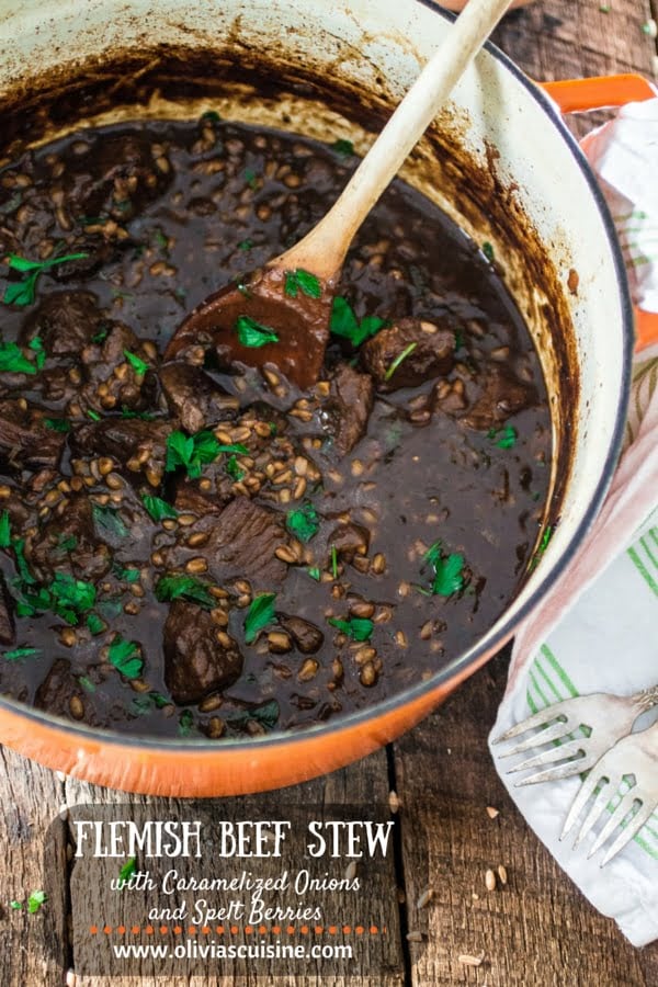 Flemish Beef Stew with Caramelized Onions and Spelt Berries | www.oliviascuisine.com | A comforting beef stew that is extra fulfilling with the addiction of spelt berries! Plus a review of the cookbook Simply Ancient Grains!