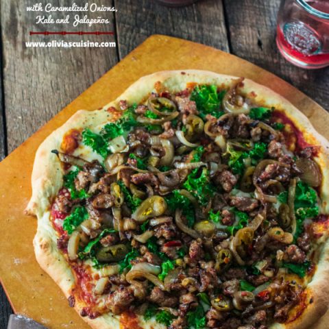 Italian Sausage Pizza with Caramelized Onions, Kale and Jalapeños | www.oliviascuisine.com