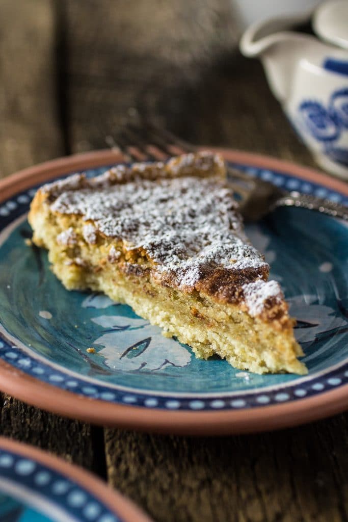 Torta de Santiago (Spanish Almond Pie) | www.oliviascuisine.com | Torta de Santiago (in Galician) or Tarta de Santiago (in Spanish) is a popular almond pie served in Santiago de Compostela. It is usually marked with the cross  of the Order of Santiago.