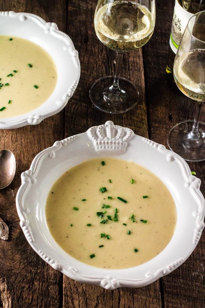 Classic Vichyssoise Soup | www.oliviascuisine.com | A leek and potato soup that is served chilled. Perfect as an appetizer or lunch main course during those hot summer months!