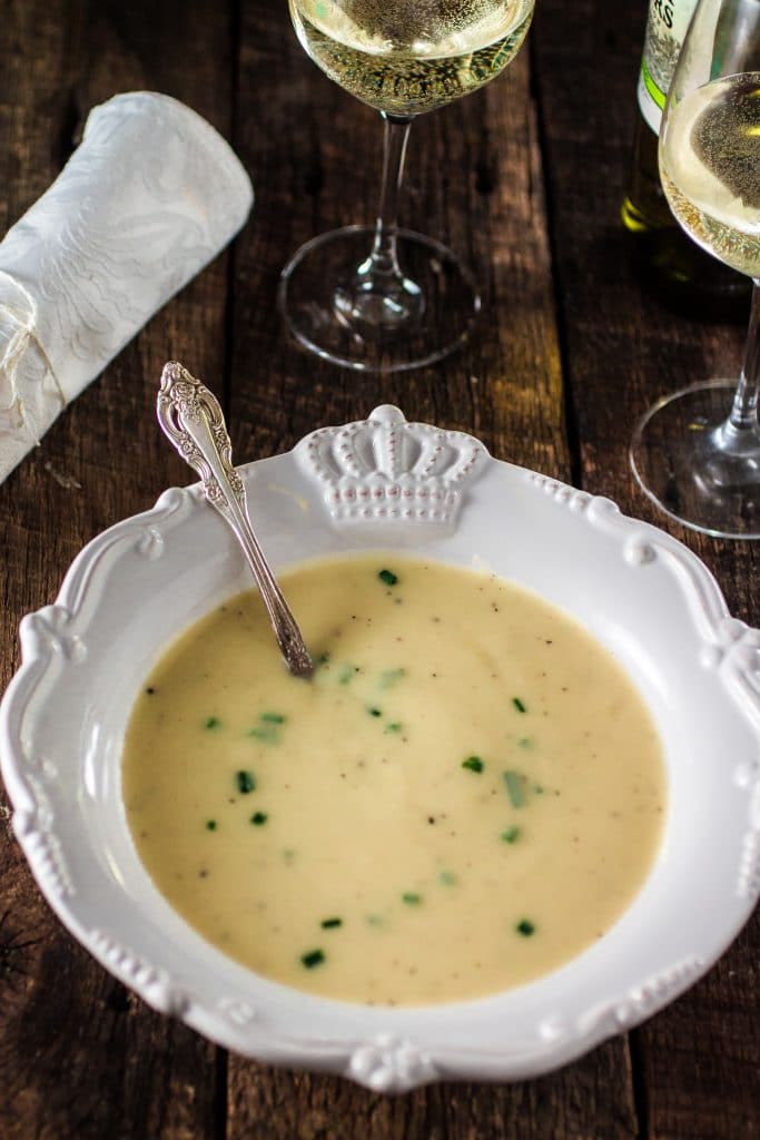 Classic Vichyssoise Soup | www.oliviascuisine.com | A leek and potato soup that is served chilled. Perfect as an appetizer or lunch main course during those hot summer months!