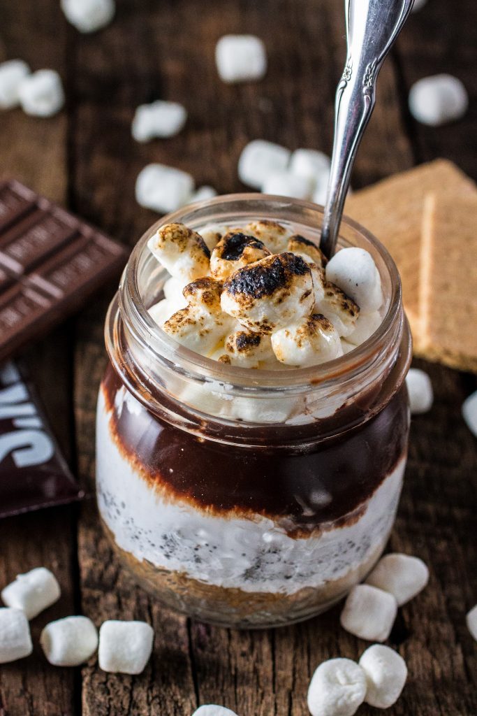 S'mores in a Jar | www.oliviascuisine.com | No campfire? No problem! This recipe for S'mores in a Jar is made at the comfort of your home and can be enjoyed indoors! #LetsMakeSmores #Ad