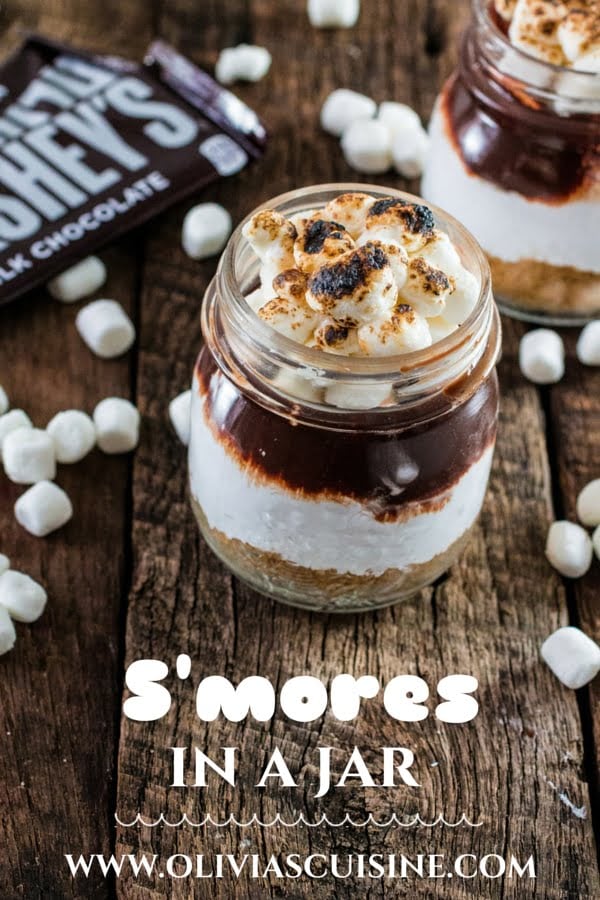 S'mores in a Jar | www.oliviascuisine.com | No campfire? No problem! This recipe for S'mores in a Jar is made at the comfort of your home and can be enjoyed indoors! #LetsMakeSmores #Ad