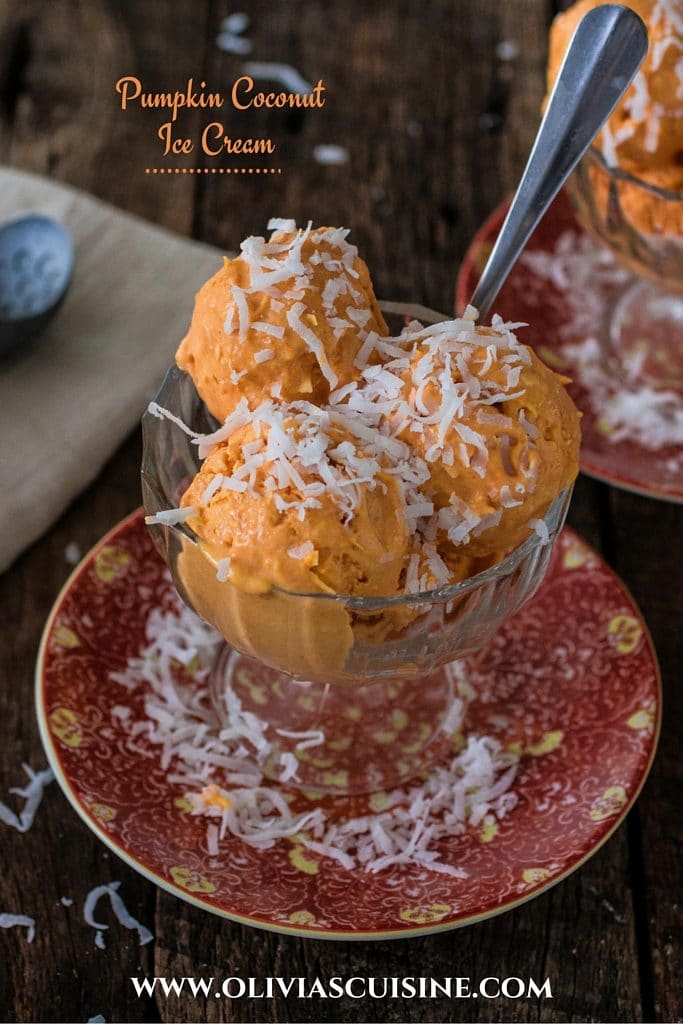 Pumpkin Coconut Ice Cream | www.oliviascuisine.com | Excited for Fall but can't let go of summer? This recipe brings at the best of both worlds!