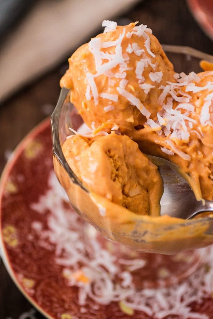 Pumpkin Coconut Ice Cream | www.oliviascuisine.com | Excited for Fall but can't let go of summer? This recipe brings at the best of both worlds!