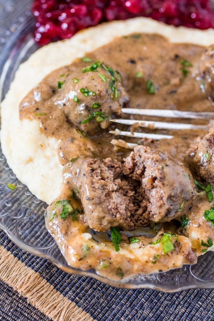 Swedish Meatballs | www.oliviascuisine.com | Swedish Meatballs smothered in gravy. So delicious and so much better than the IKEA version!