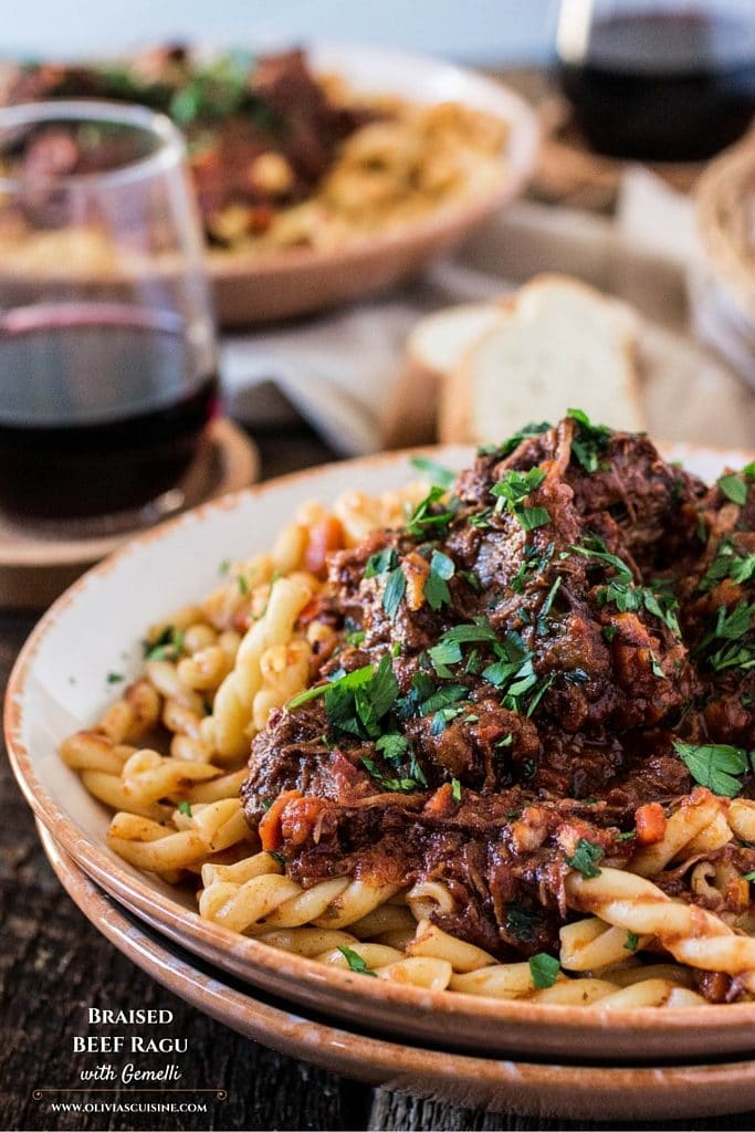 Braised Beef Ragu with Gemelli | www.oliviascuisine.com | A classic Italian dish that is perfect for the cold weather. Comforting, hearty, delicious and easy to make!