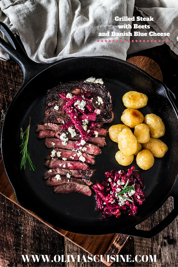 Grilled Steak with Beets and Danish Blue Cheese | www.oliviascuisine.com | What's better than a juicy well seasoned steak cooked to perfection? Accompanied by insanely delicious beets marinated with brown butter, blue cheese, shallots and walnuts. 