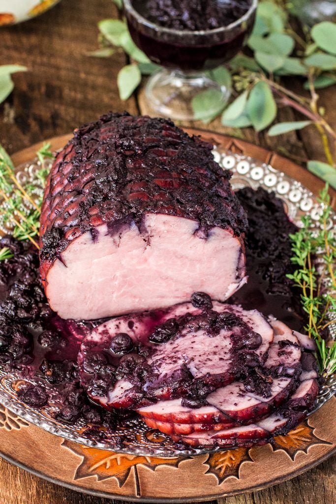 Blueberry Glazed Ham | www.oliviascuisine.com | Blueberries make the most perfect glaze for you Thanksgiving (or Christmas) Ham! (Sponsored by the U.S. Blueberry Council) 