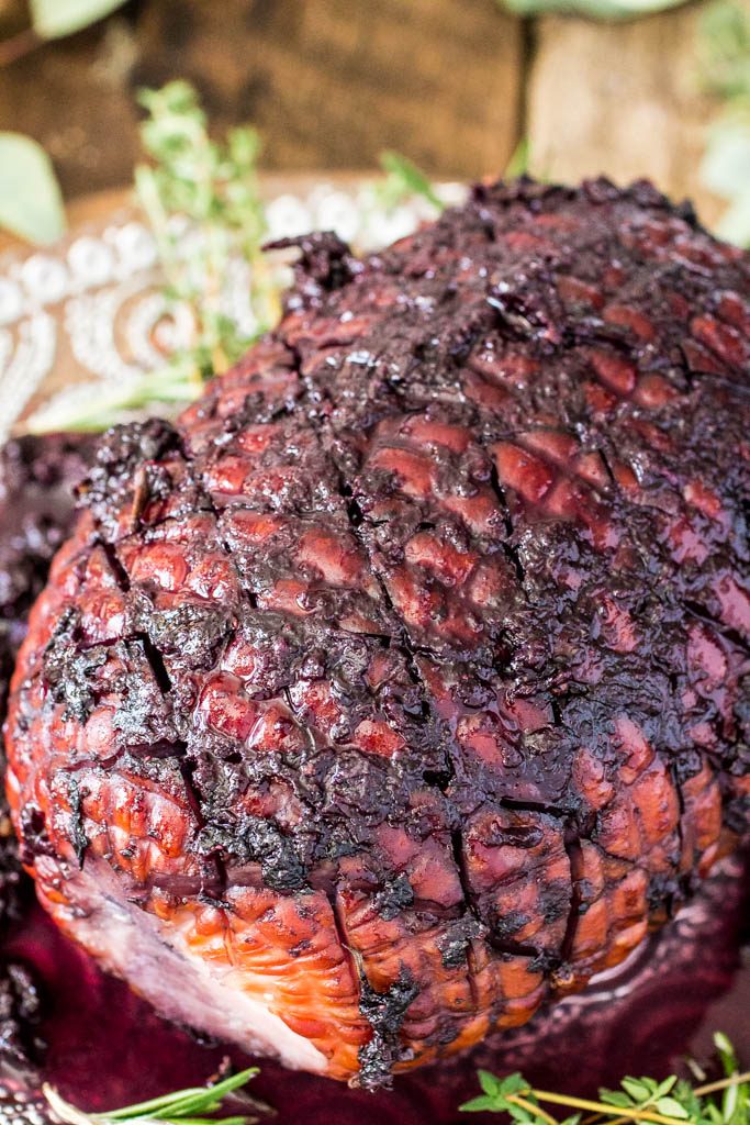 Blueberry Glazed Ham | www.oliviascuisine.com | Blueberries make the most perfect glaze for you Thanksgiving (or Christmas) Ham! (Sponsored by the U.S. Blueberry Council) 